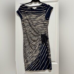 dressbarn Navy and Tan Faux‎ Wrap Dress